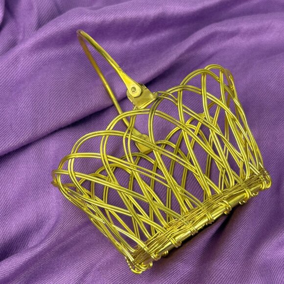 Vintage Gold-Tone Wire Woven Decorative Basket Handle 5” x 3.5” Sturdy - Picture 2 of 8